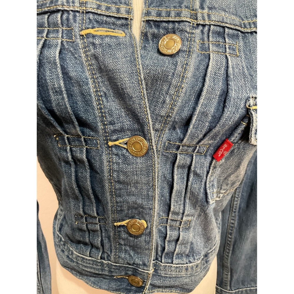 Vintage Y2K Womens Levis Denim Jacket LVC Pocket Crop - Picture 3 of 6